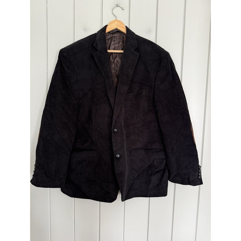 Ralph Lauren Black Corduroy Sport Coat Blazer Jacket 44S Suede Elbow Patches